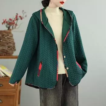 Длинный рукав большого размера с капюшоном Винтажная повседневная свободная куртка осень-весна зимняя куртка Пальто для женщин топы L зелёный