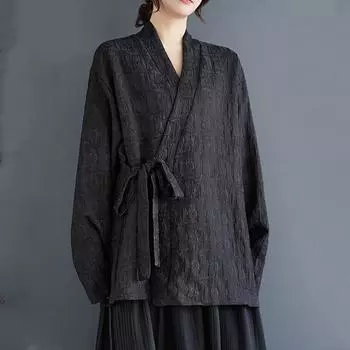 Длинный рукав большого размера жаккард Винтажная цветочная вышивка повседневная свободная куртка осень-весна Пальто для женщин Верхняя одежда