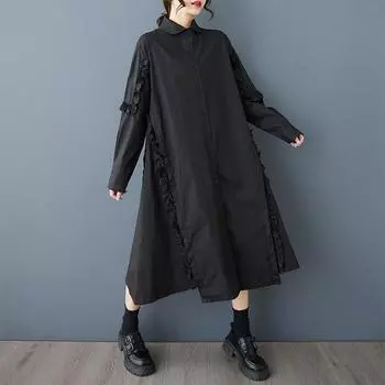Длинный рукав Большой размер хлопок винтаж черный новые платья для женщин повседневное свободное платье весна-осень