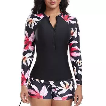 Длинный рукав, две части, купальник для серфинга, цветочный принт, купальник для женщин, рашгард, дайвинг, купальный костюм S