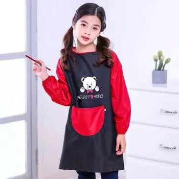 Длинный рукав фартук для детей художественный халат прочный водонепроницаемый нагрудники для кормления малышей кухонный фартук для детей детские фартуки для рисования 60cm чёрный