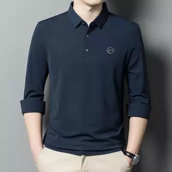 Длинный рукав мужской весенне-осенний лацкан для папы среднего возраста свободная рубашка поло однотонный пуловер нижнее белье топ M