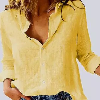 Длинный рукав на пуговицах нестандартной желто-синей белой рубашки для женщин весна-осень однотонные хлопковые рубашки с лацканами футболка S белый