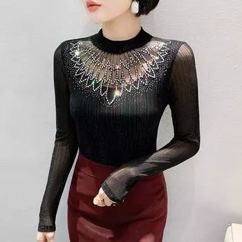 Длинный рукав нижняя рубашка женская футболка зимняя новая мода иностранный стиль рубашка мама топ M