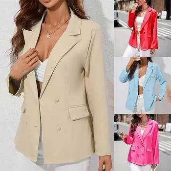 Длинный рукав новый маленький костюм женская одежда куртка однотонный цвет откидной воротник S