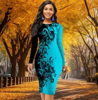 Длинный рукав, облегающее, офисное, облегающее, с цветным принтом из стальной проволоки и цветочным принтом, элегантное облегающее платье XS жёлтый