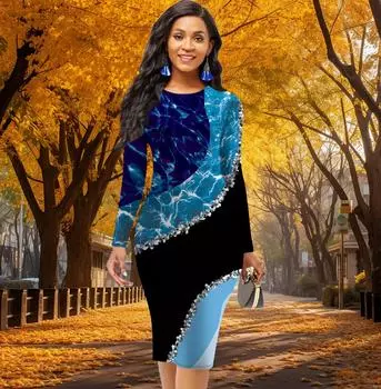 Длинный рукав, облегающее, офисное, облегающее, с цветным мраморным принтом, элегантное облегающее платье XS красный