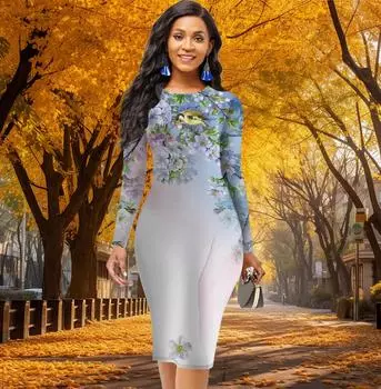 Длинный рукав, облегающее, офисное, облегающее, с постепенным принтом персиковых цветов, элегантное облегающее платье XS жёлтый