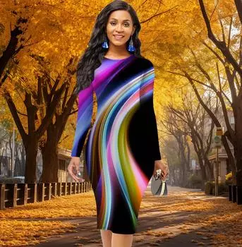 Длинный рукав, облегающее, офисное, облегающее, с принтом Dopamine Light, элегантное облегающее платье XS жёлтый