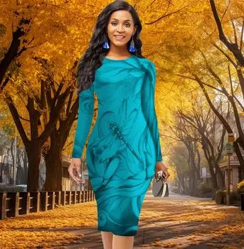 Длинный рукав, облегающее, офисное, облегающее, с принтом лотоса и стрекозы, элегантное облегающее платье XS жёлтый