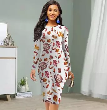 Длинный рукав, облегающее, офисное, облегающее, с принтом листьев, элегантное облегающее платье XS белый