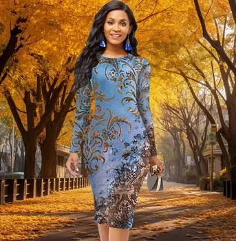 Длинный рукав, облегающее офисное платье с винтажным цветочным принтом, элегантное облегающее платье XS красный