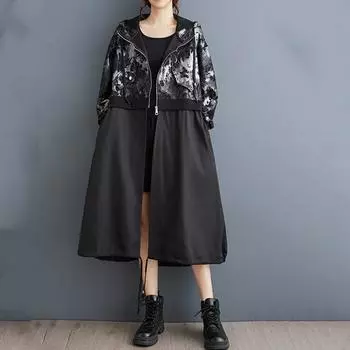 Длинный рукав оверсайз с капюшоном винтажный повседневный свободный плащ осень-весна для женщин Верхняя одежда