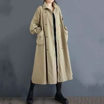 Длинный рукав оверсайз винтажный повседневный свободный плащ осень-весна для женщин Верхняя одежда