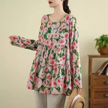 длинный рукав плюс размер хлопок винтаж Повседневный свободный весна осень футболка топы женская футболка L