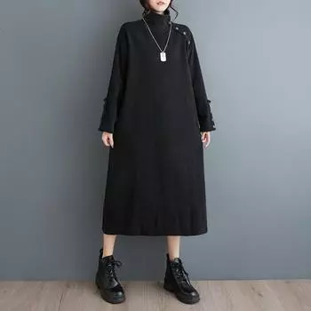 Длинный рукав Плюс размер Трикотажные винтажные новые платья для женщин повседневные свободные платья весна осень зима