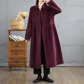 Длинный рукав Плюс размер Вельвет винтажные новые платья для женщин повседневное свободное платье весна осень зима M фиолетовый