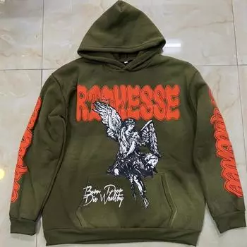 Длинный рукав свитера с принтом «Зимний ангел», уличный хип-хоп-образ для пары, толстовка с капюшоном Y2K M зелёный