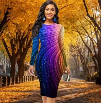 Длинный рукав, талия, облегающее, офисное, облегающее, красивые линии, вихревой принт, элегантное облегающее платье XS жёлтый