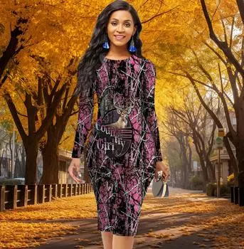 Длинный рукав, талия, облегающее, офисное, облегающее, с принтом лося и оленя, элегантное облегающее платье XS жёлтый