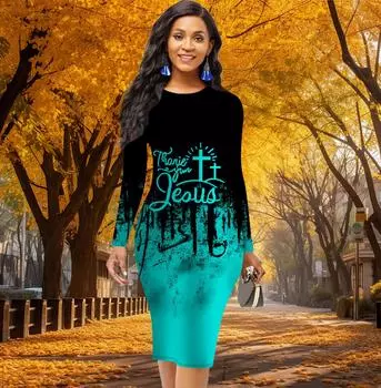 Длинный рукав, талия, облегающее, офисное, облегающее, с градиентным принтом букв, элегантное облегающее платье XS жёлтый