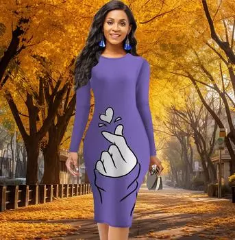 Длинный рукав, талия, облегающее, офисное, облегающее, с принтом в виде сердца, элегантное облегающее платье XS жёлтый