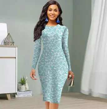 Длинный рукав, талия, облегающее, офисное, облегающее, с принтом сломанных цветов, элегантное облегающее платье XS фиолетовый