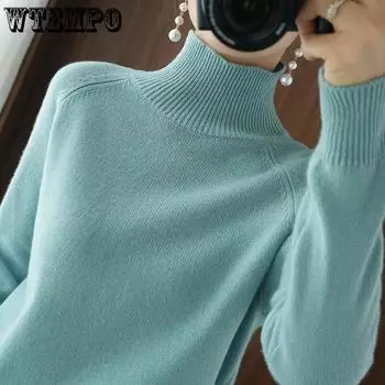 Длинный рукав трикотажный топ женский дамский свитер осенняя теплая рубашка пуловер джемпер женская кашемировая блузка одежда воротник-стойка S чёрный