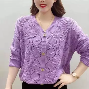 Длинный рукав, V-образный вырез, тонкий однотонный трикотажный свитер для женщин на весну и лето, свободный утягивающий свитер для женщин, солнцезащитная рубашка для женщин One Size абрикосовый