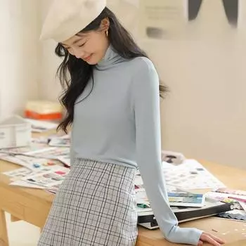 Длинный рукав Женская холодная базовая теплая рубашка Нижняя рубашка осень и зима пуховые топы с высоким воротом верхняя одежда с высоким воротом внутренний вязаный свитер M