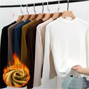 Длинный рукав Женская холодная базовая теплая рубашка Осень и зима Нижняя рубашка Шлифовка волос елочка линия нагревание внутренняя часть Вынести наружу носить топы M