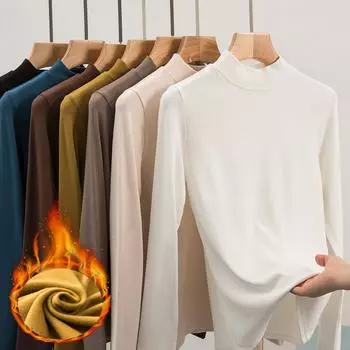 Длинный рукав Женская холодная базовая теплая рубашка осень-зима воротник-стойка шлифованная шерстяная подкладка рубашка Outside The Ride однотонные тонкие топы M