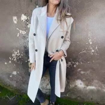 Длинный рукав женский однотонный топ с капюшоном легкая куртка пальто зима и осень M бежевый