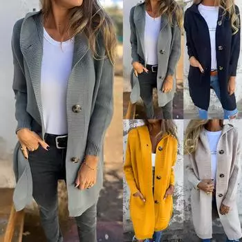 Длинный рукав женский однотонный топ с капюшоном легкая куртка пальто зима и осень M жёлтый