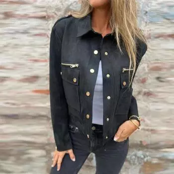 Длинный рукав женский однотонный топ с капюшоном легкая куртка пальто зима и осень M чёрный