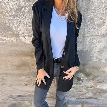 Длинный рукав женский однотонный топ с капюшоном легкая куртка пальто зима и осень M чёрный