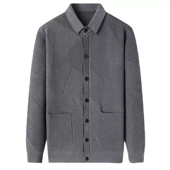 Длинный рукав зимний утолщенный однотонный кардиган мужской вязаный свитер универсальный свободный свитер куртка для молодежи и людей среднего возраста M