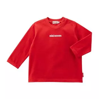 длинный, сделанный в собирается идти в красный [MIKI HOUSE] Футболка, рукав, логотип, однотонный, точка, простой, Япония, мальчики, девочки, младенцы, дети, детская красный