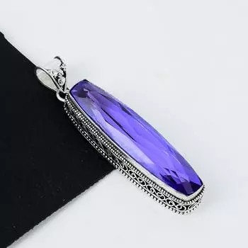 Длинный серебряный кулон с аметистовым драгоценным камнем из стерлингового серебра 925 пробы — дизайн ручной работы, повседневные украшения, уникальные длинные кулоны с аметистом, подарки на День матери 2.95 фиолетовый