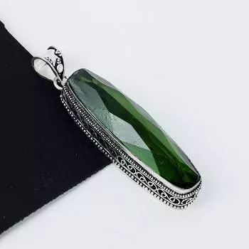Длинный серебряный кулон с драгоценным камнем из зеленого турмалина из стерлингового серебра 925 пробы — дизайн ручной работы, повседневные украшения, уникальные подарки с подвеской из зеленого турмалина 2.95 зелёный