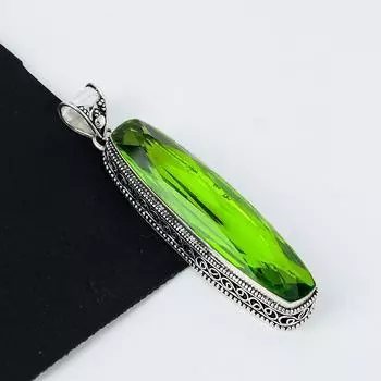 Длинный серебряный кулон с драгоценным камнем перидот из стерлингового серебра 925 пробы — дизайн ручной работы, повседневные украшения, уникальные длинные кулоны с перидотом, подарки на День отца 2.95 зелёный
