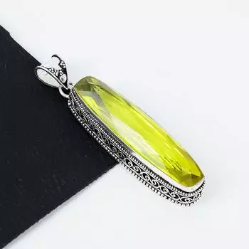 Длинный серебряный кулон с лимонным топазом из стерлингового серебра 925 пробы — дизайн ручной работы, повседневные украшения, уникальные пасхальные подарки с лимонным топазом 2.95 жёлтый
