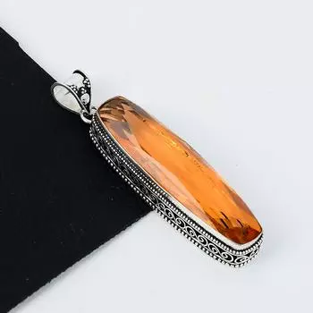 Длинный серебряный кулон с медовым топазом из стерлингового серебра 925 пробы — дизайн ручной работы, повседневные украшения, уникальный кулон с медовым топазом, пасхальные подарки 2.95 жёлтый