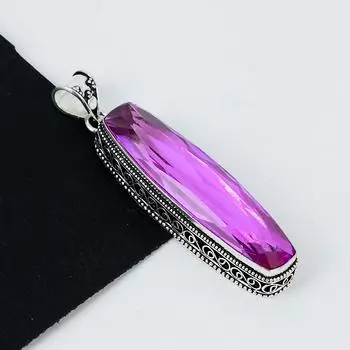 Длинный серебряный кулон с розовым мистическим топазом из стерлингового серебра 925 пробы — дизайн ручной работы, повседневные украшения, уникальные подарки с кулоном с мистическим топазом 2.95 розовый