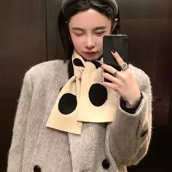 Длинный шарф осень-зима для девочек, вязаные шарфы, теплые шарфы в горошек, женские шарфы белый