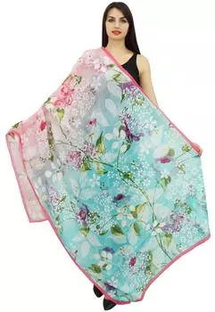 Длинный шарф Phagun с цветочным принтом, женский саронг с запахом, Dupatta, летний палантин, шарфы, дюймы, хлопок 40 x 72 Inches (Cotton Voile) синий