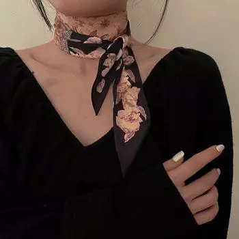 Длинный шарф сумка шарфы аксессуары женский печатный шарф атласный шелковый шарф лента для волос повязка для волос Deep coffee chain