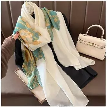 Длинный шарф 180x90 см - женская большая продолговатая шаль для головы, шеи и волос 180-90cm слоновая кость