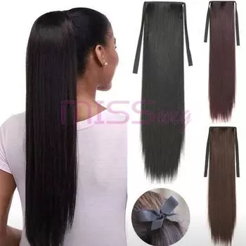 Длинный шелковистый прямой синтетический шнурок для хвоста длиной 22 дюйма, удлиненный зажим для хвоста