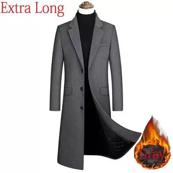 Длинный шерстяной плащ, мужской, зимнее мужское кашемировое пальто, приталенный шерстяной бушлат, ветровка, манто, мужской XS чёрный